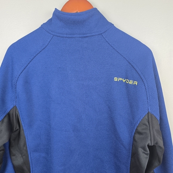 SPYDER Quarter Zip Fleece Lined Pullover Waffle Sweater Blue Black Mens Size L - Picture 6 of 14